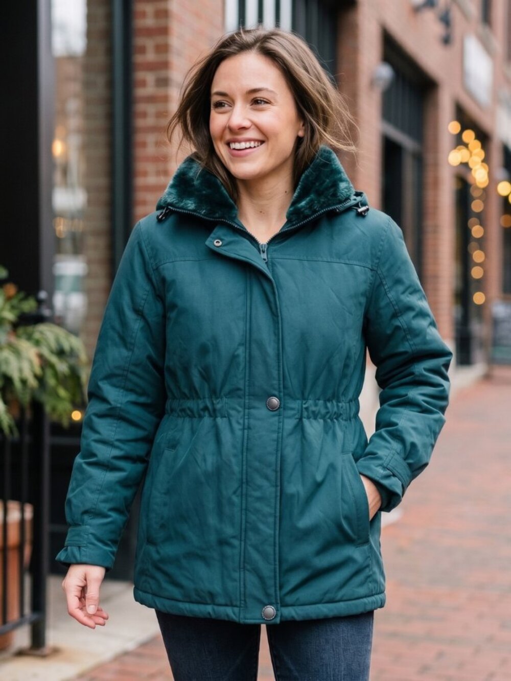 Weather Stoppers By Totes Teal Puffer Jacket Faux Fur Hoodie Petite Small